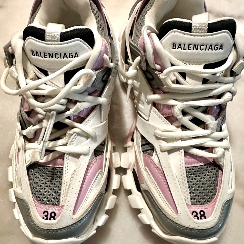 Balenciaga Women's Pink White and Gray Track Sneakers